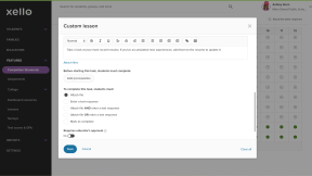Educator account in Xello. The modal to add custom tasks is open. A custom lesson about updating a resume is being created. To complete the task, students must attach a file. 